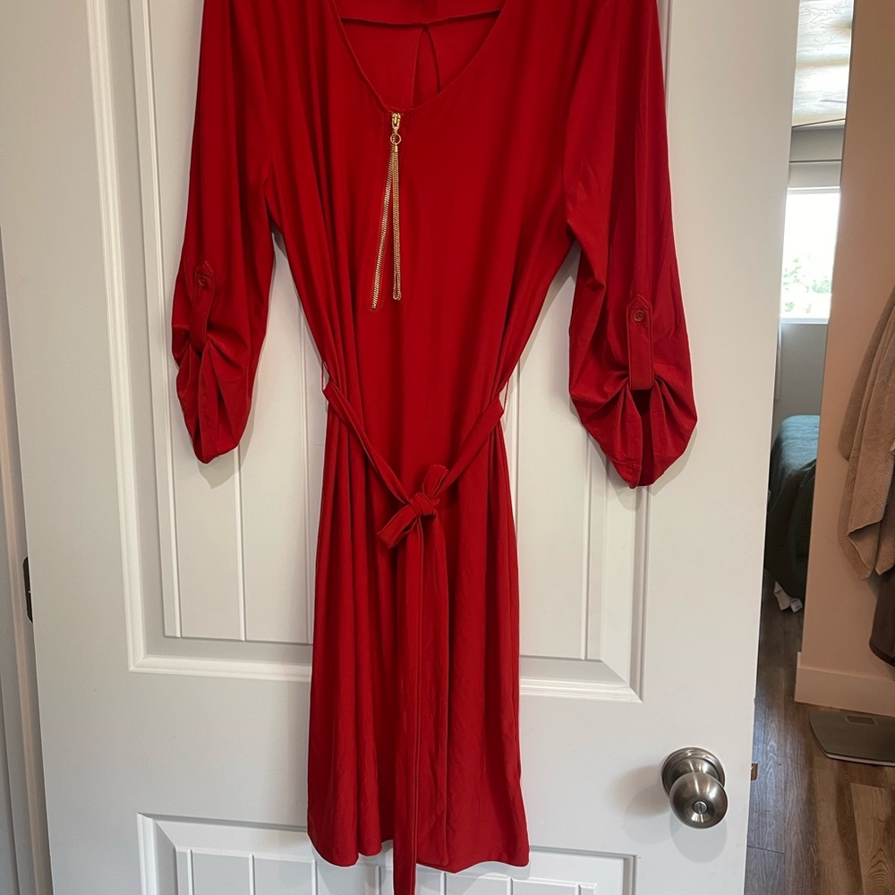 Tahari Red Sheath Dress with Ruched Wrap Design